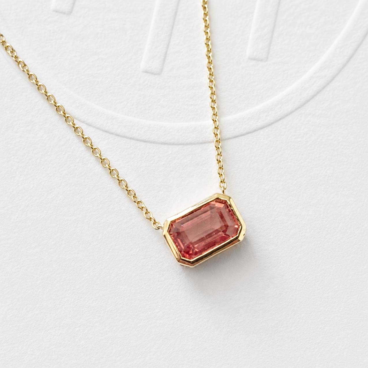 love more bezel set padparadscha sapphire necklace in 18k gold