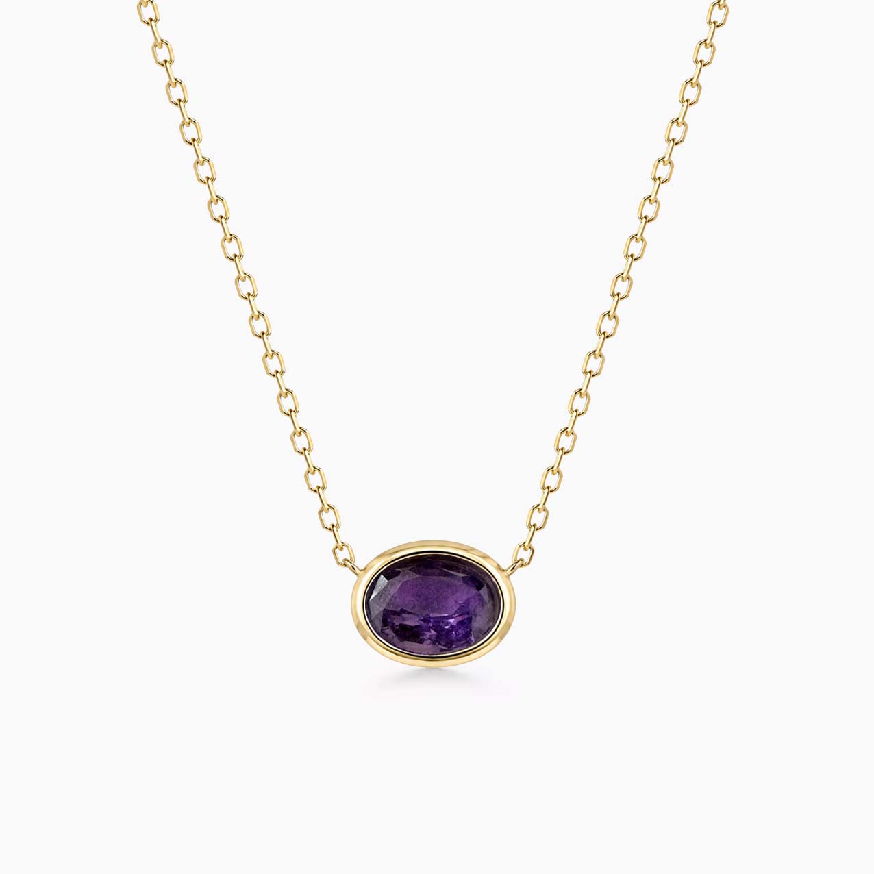 love more bezel set oval purple sapphire necklace in 18k gold