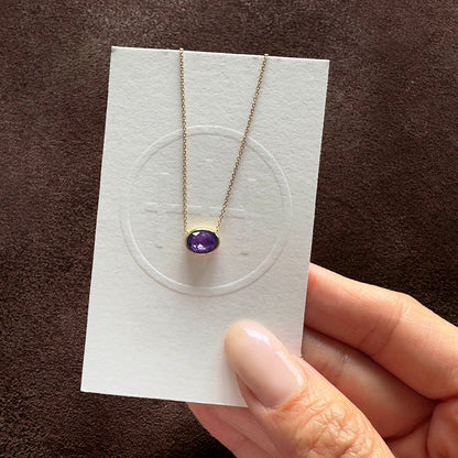 love more bezel set oval purple sapphire necklace in 18k gold zoom out