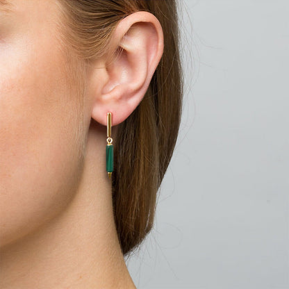 jullie malachite stick earrings in 18k gold plated sterling silver on ear