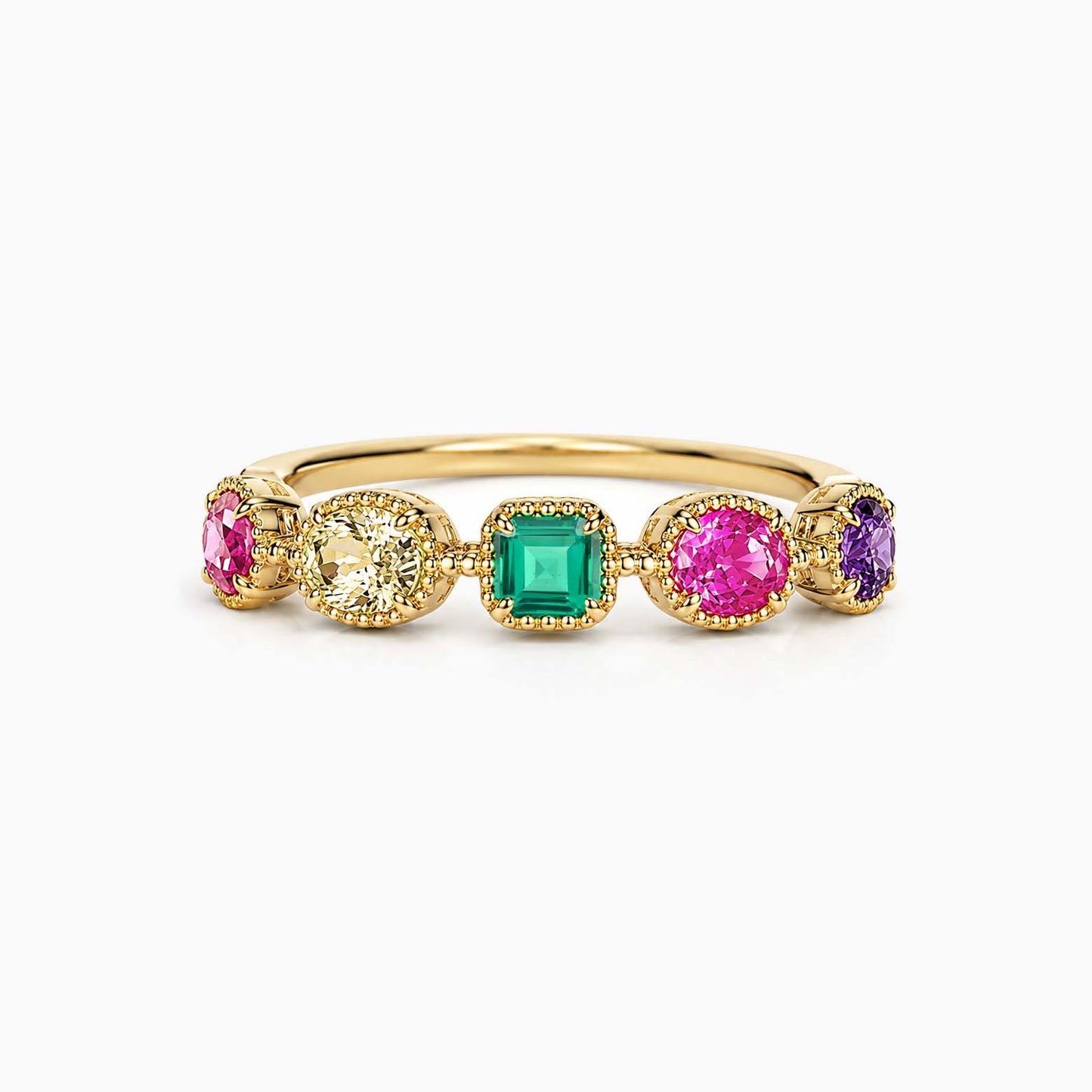 mixed cut colored gemstones ring in 18k gold