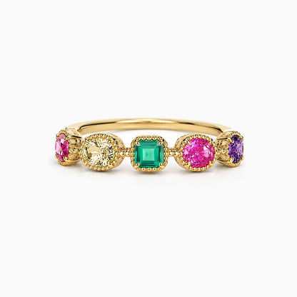 mixed cut colored gemstones ring in 18k gold