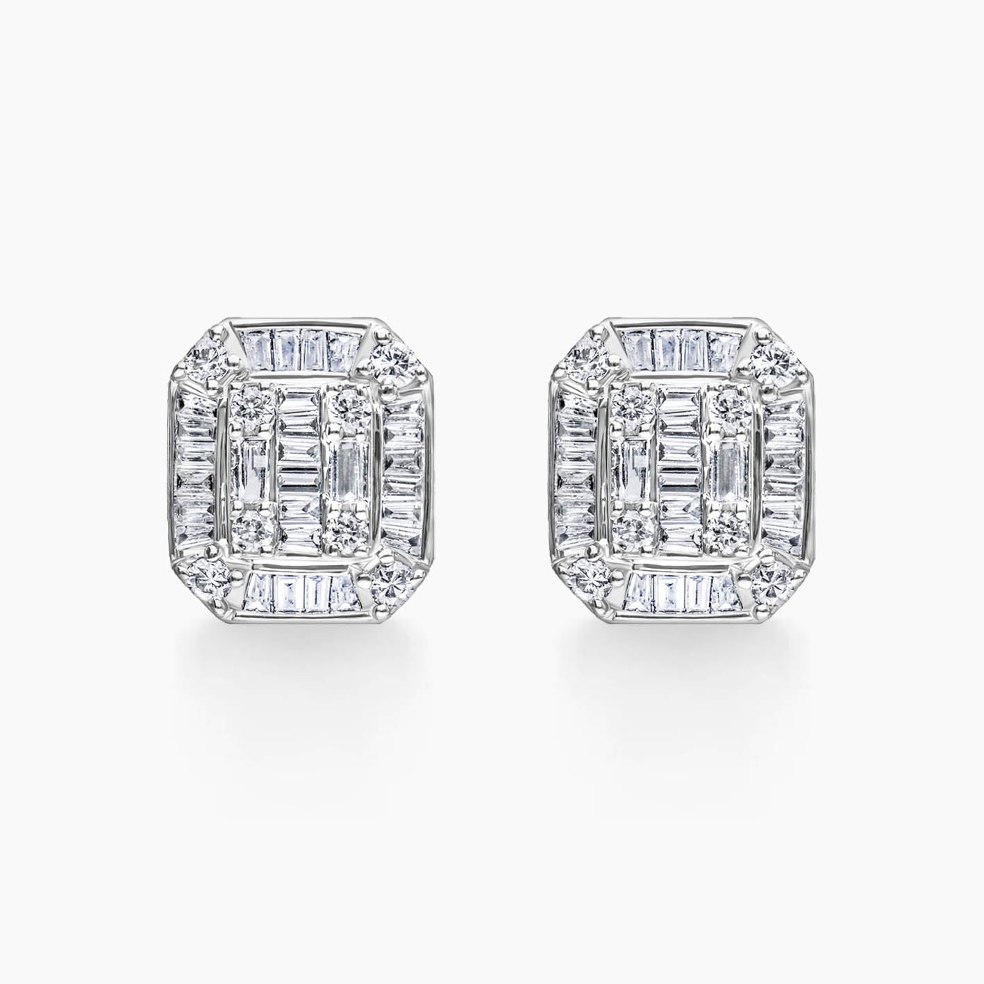 ooak 0.46ct emerald shape diamond cluster earrings in 18k white gold