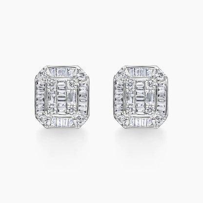 ooak 0.46ct emerald shape diamond cluster earrings in 18k white gold