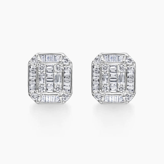 ooak 0.46ct emerald shape diamond cluster earrings in 18k white gold