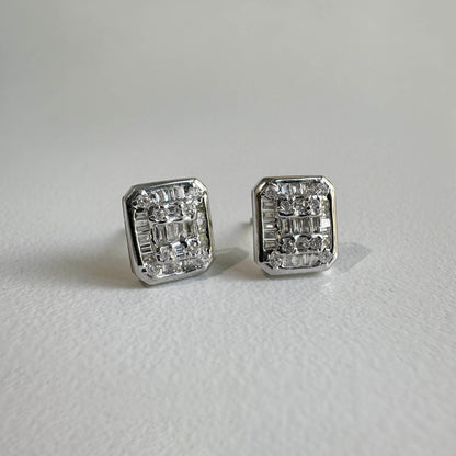 ooak 0.46ct emerald shape diamond cluster earrings in 18k white gold