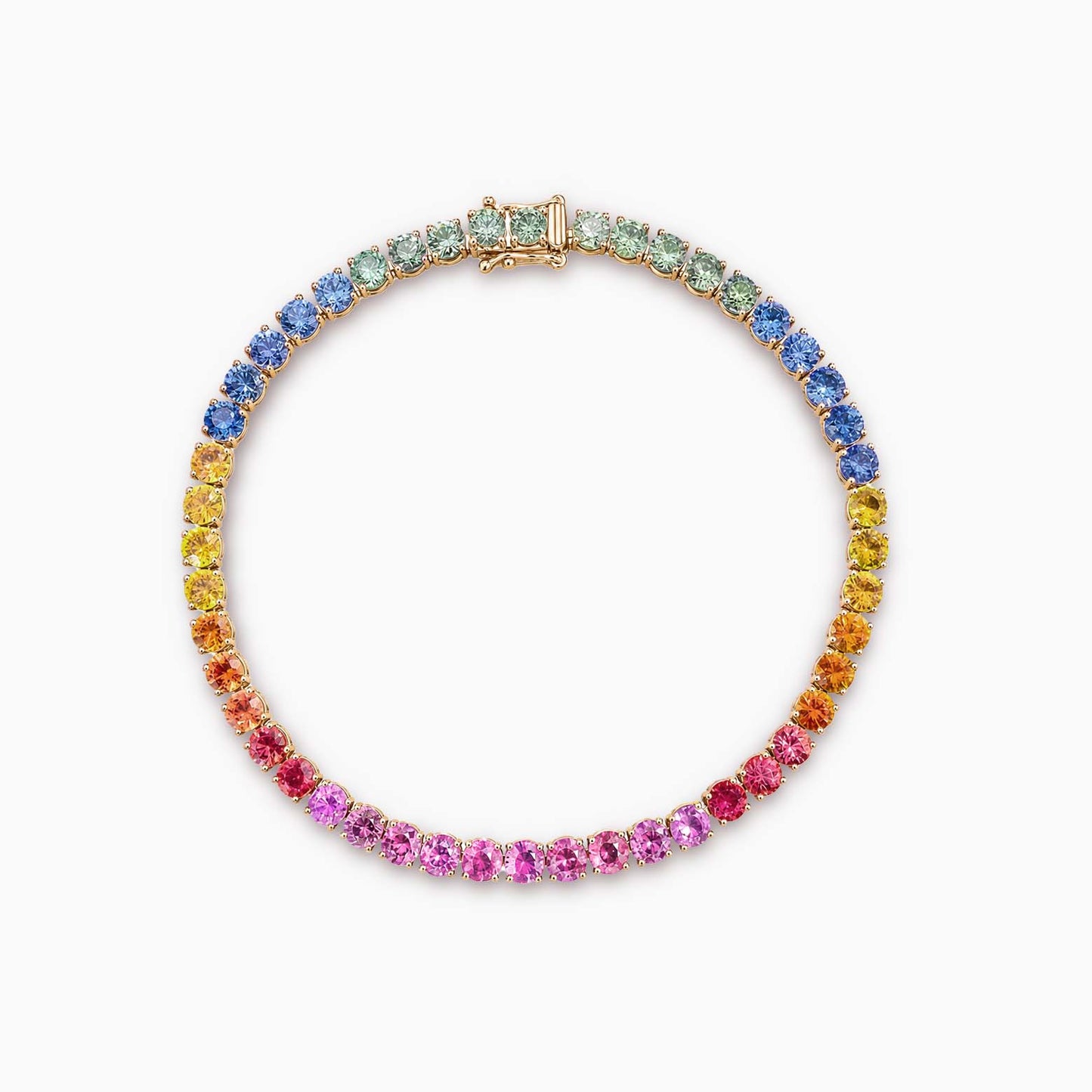 one of a kind 7.8ct rainbow sapphire tennis bracelet in 18k gold