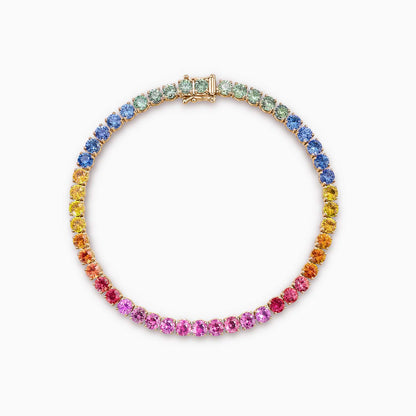 one of a kind 7.8ct rainbow sapphire tennis bracelet in 18k gold