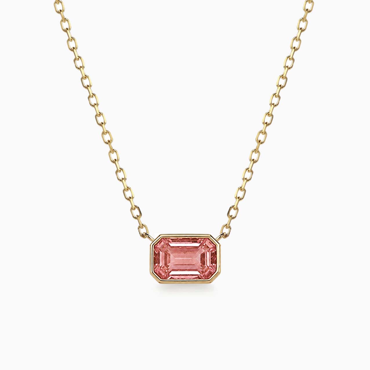 ooak bezel set padparadscha sapphire necklace in 18k gold