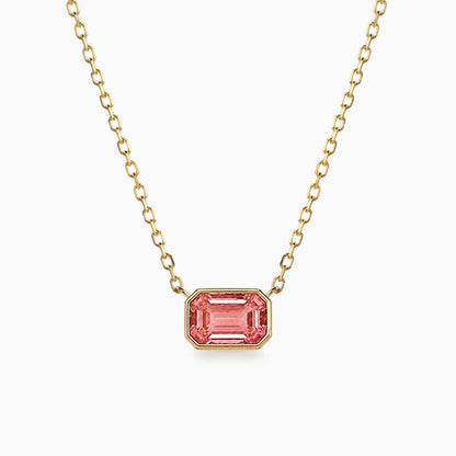 ooak bezel set padparadscha sapphire necklace in 18k gold
