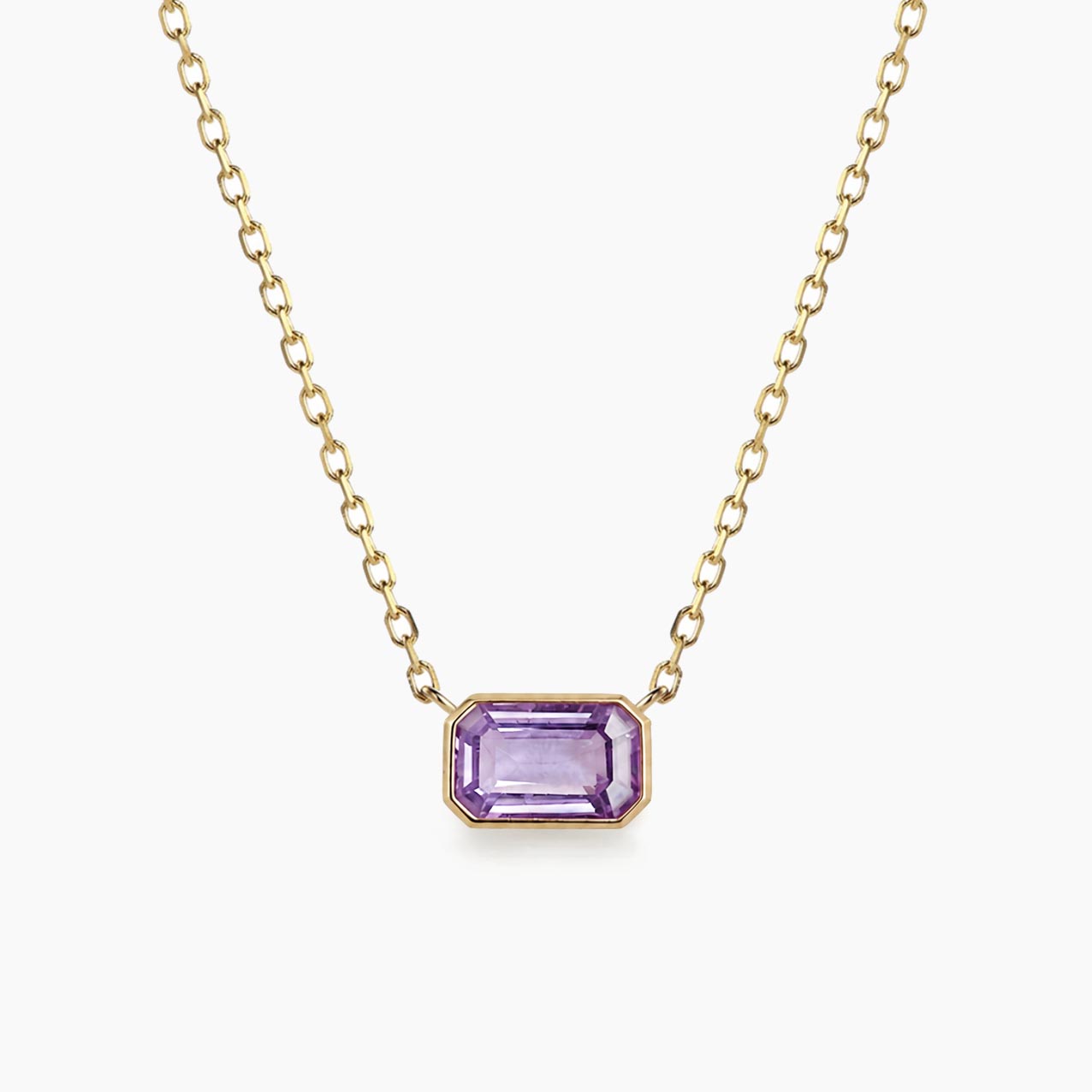 ooak bezel set purple sapphire necklace in 18k gold