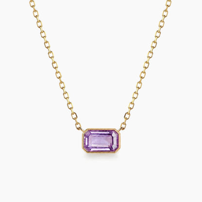 ooak bezel set purple sapphire necklace in 18k gold