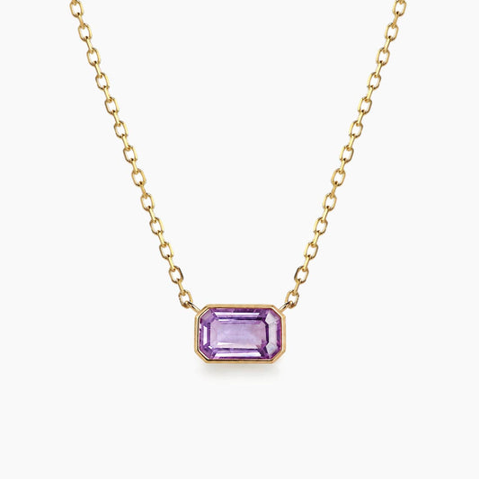 love more bezel set purple sapphire necklace in 18k gold 