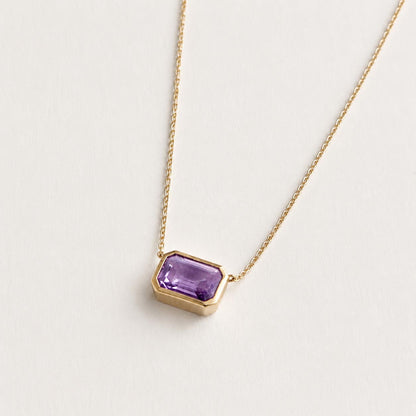 love more bezel set purple sapphire necklace in 18k gold 