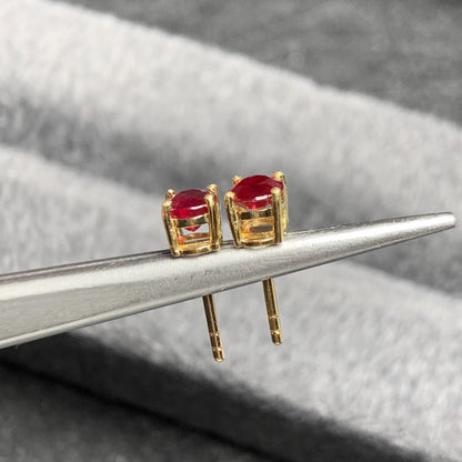 single tulip oval ruby earrings 18k gold side