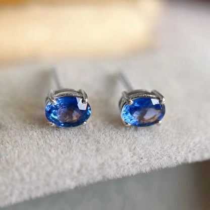 single tulip 1.2ct oval sapphire earrings in 18k white gold