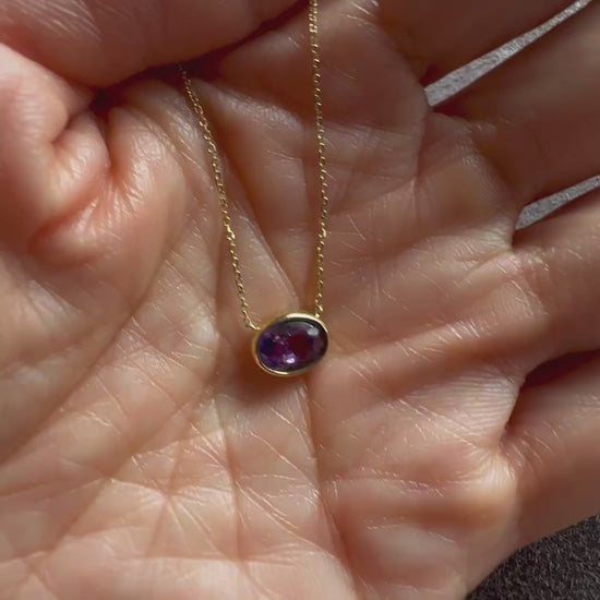 love more bezel set oval purple sapphire necklace in 18k gold video