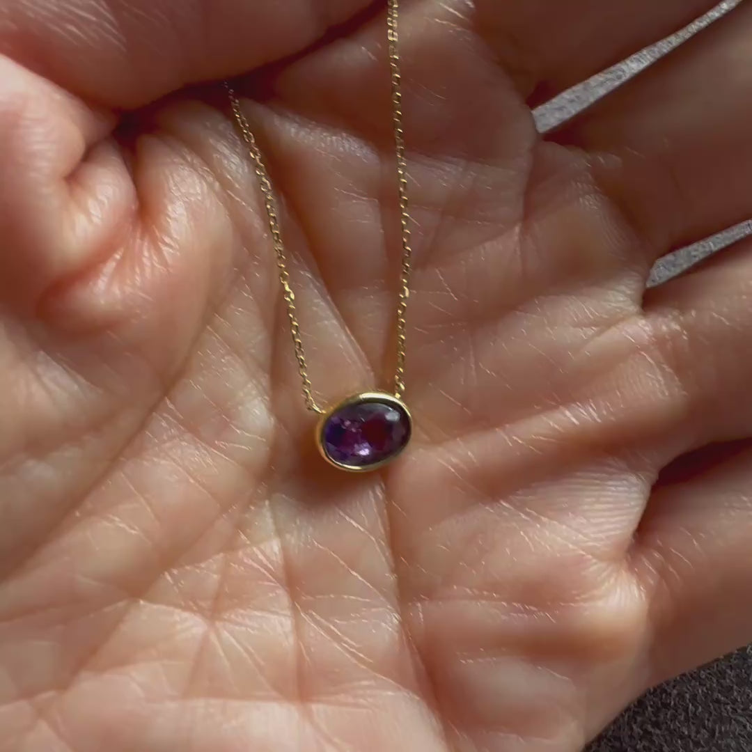 love more bezel set oval purple sapphire necklace in 18k gold video