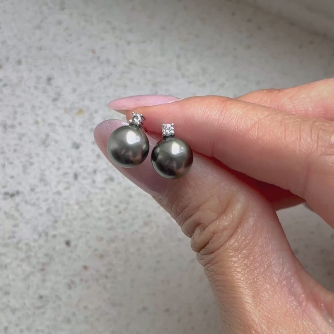 grey tahitian pearl diamond earrings 18k white gold video