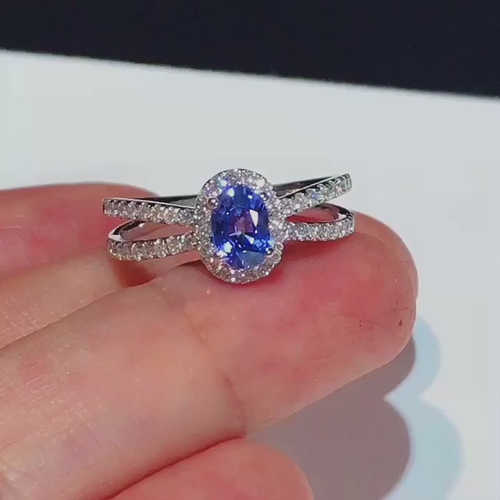 1ct sapphire ring diamond 18k white gold video