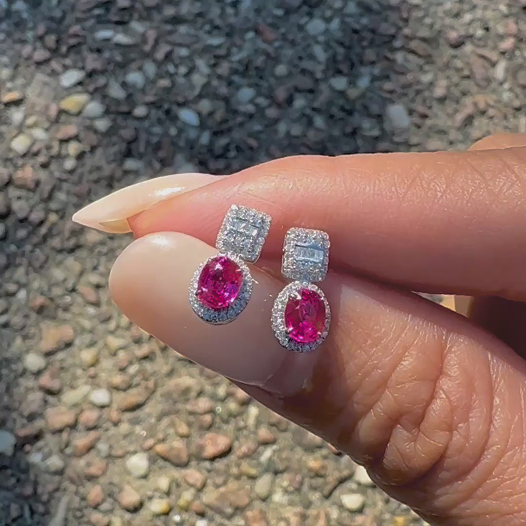 1.0ct ruby earrings with diamonds in 18k white gold video
