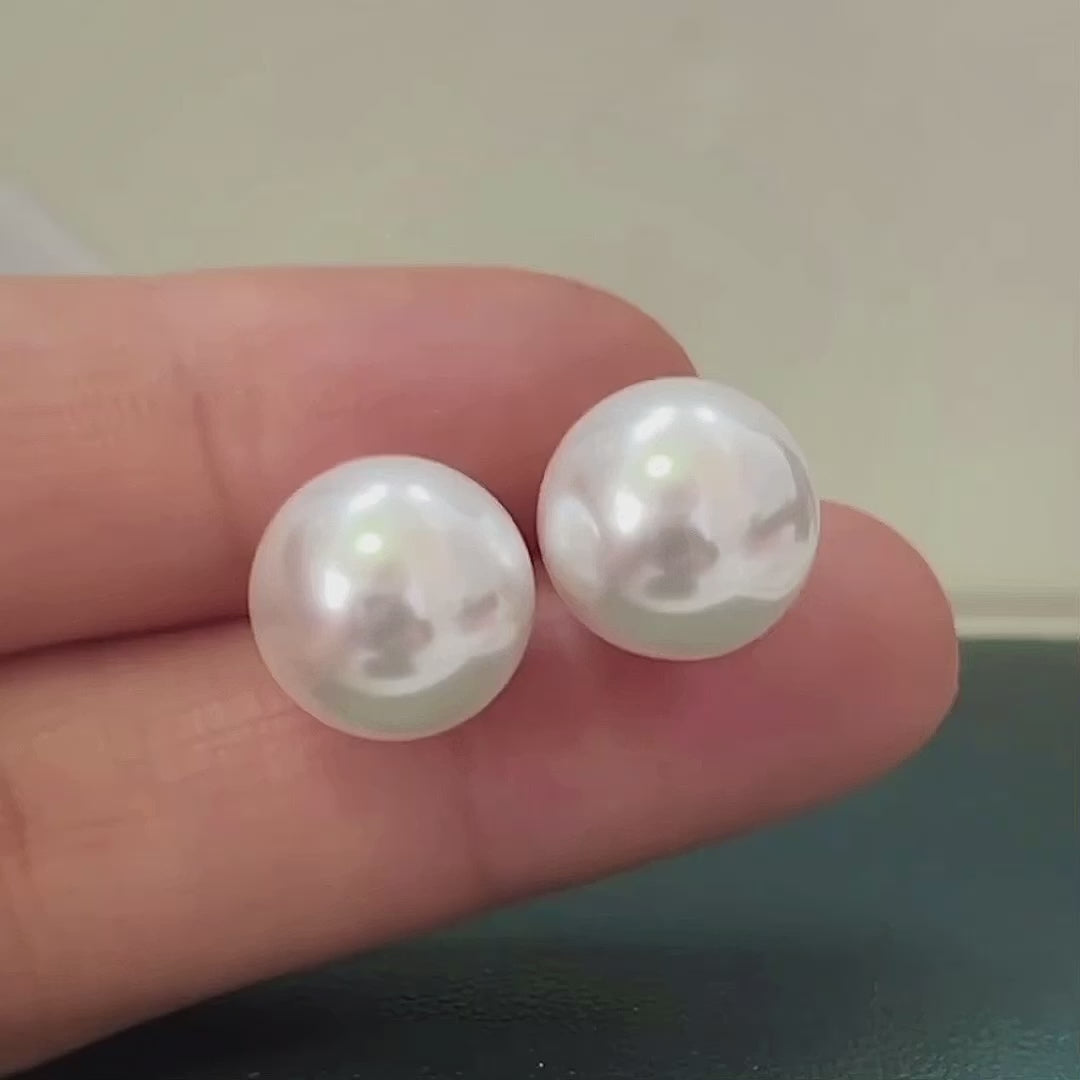 12mm south sea white pearl earrings in 18k gold video