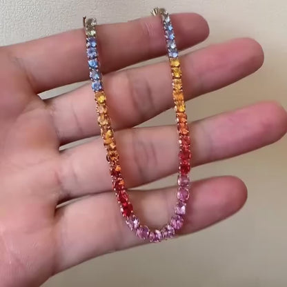 one of a kind 7.8ct rainbow sapphire tennis bracelet in 18k gold video