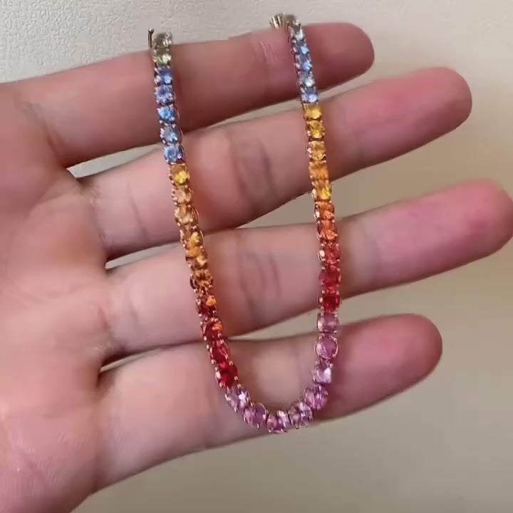 one of a kind 7.8ct rainbow sapphire tennis bracelet in 18k gold video