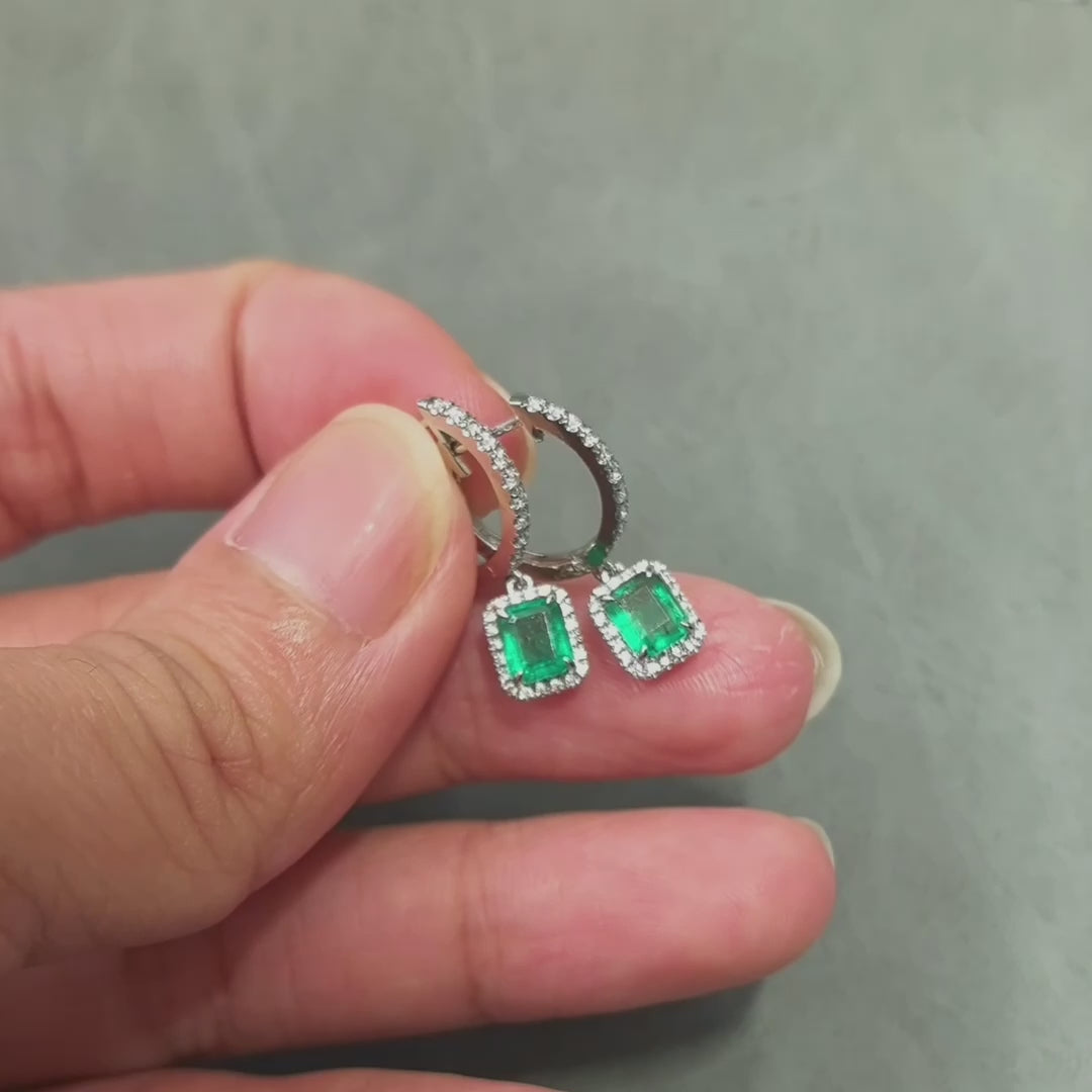 1.28ct emerld drop earrings with diamonds in 18k white gold video