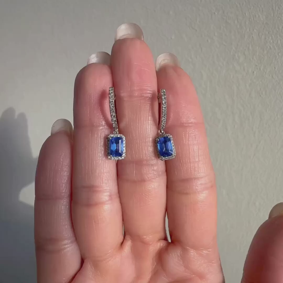 1.7ct sapphire and diamond drop earrings in 18k white gold video
