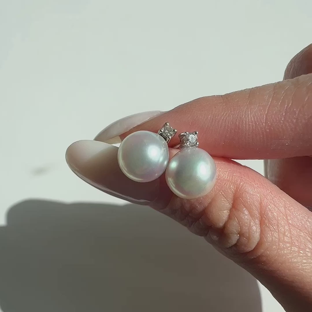 grey akoya pearl diamoon earrings in 18k white gold video