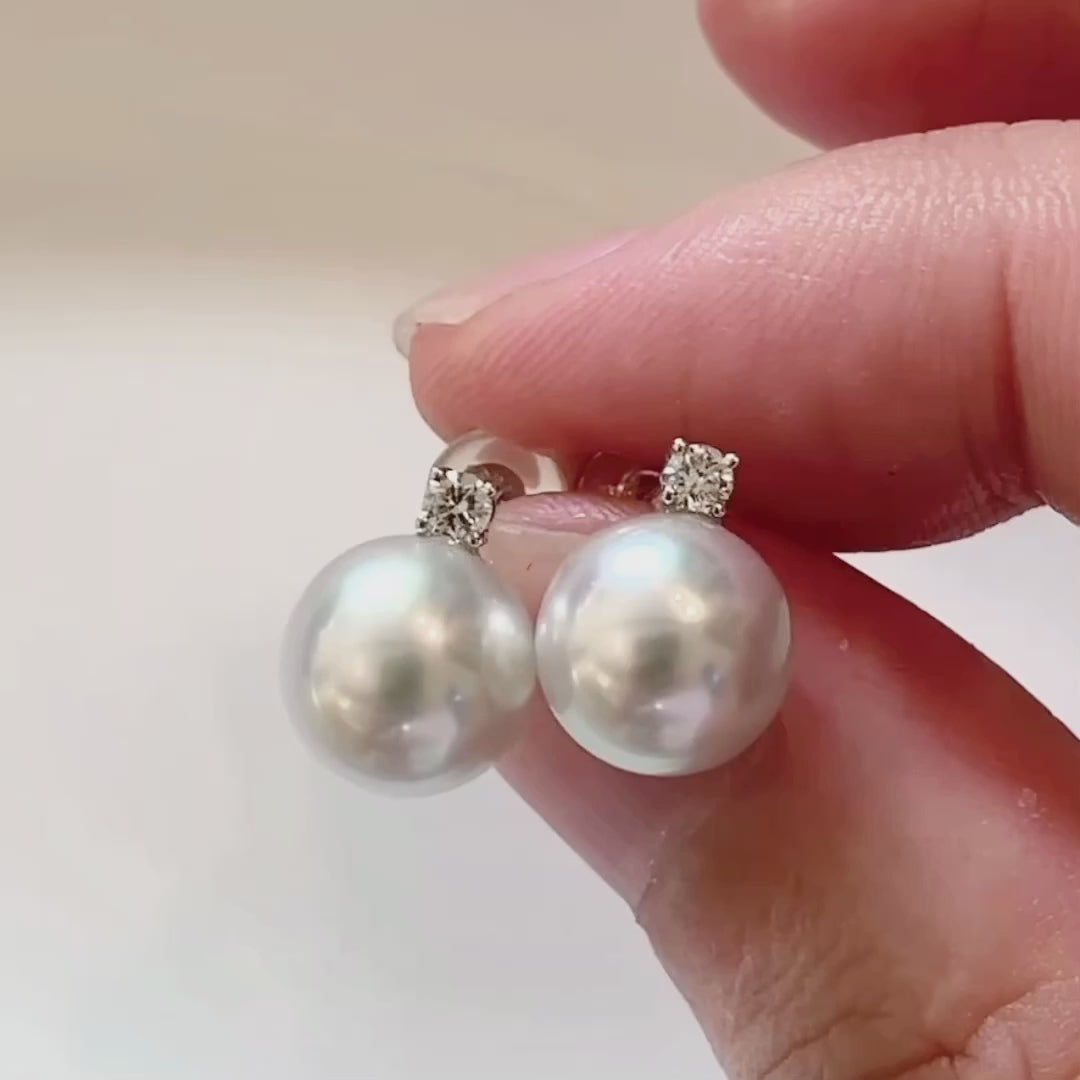 akoya pearl diamond earrings 18k white gold video