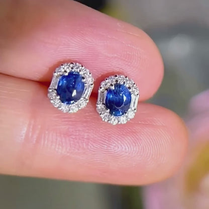 ooak 0.78ct oval sapphire diamond earrings 18k white gold video