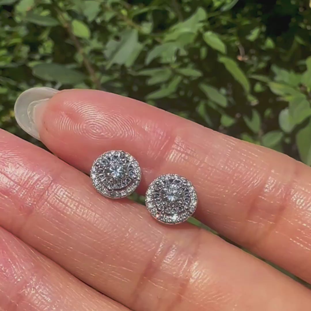 embrace 0.5ct round diamond halo earrings in 18k white gold video