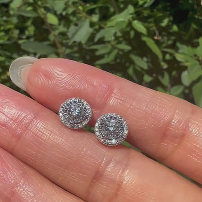 embrace 0.5ct round diamond halo earrings in 18k white gold video