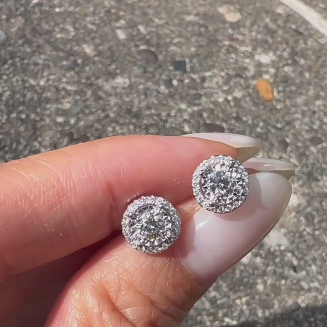 0.3ct round diamond halo earrings in 18k white gold video