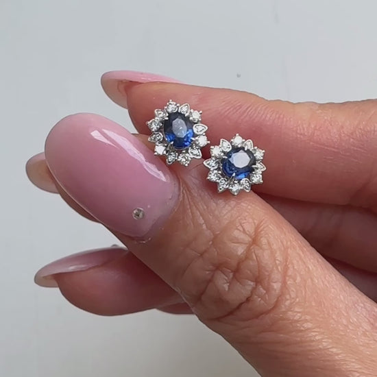 snowflake diamonds and sapphires earrings in 18k white gold video