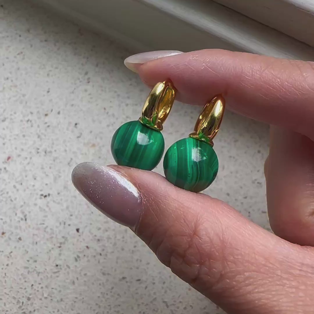 jullie green malachite ball earrings in 18k gold plated sterling silver videi
