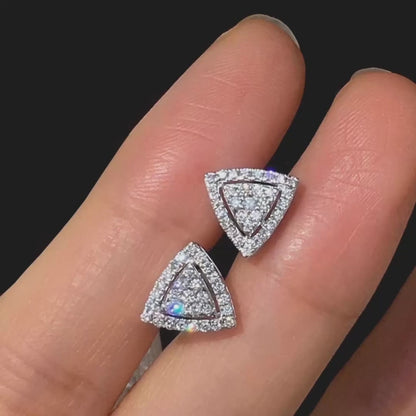 triangle cluster diamond earrings in 18k white gold video