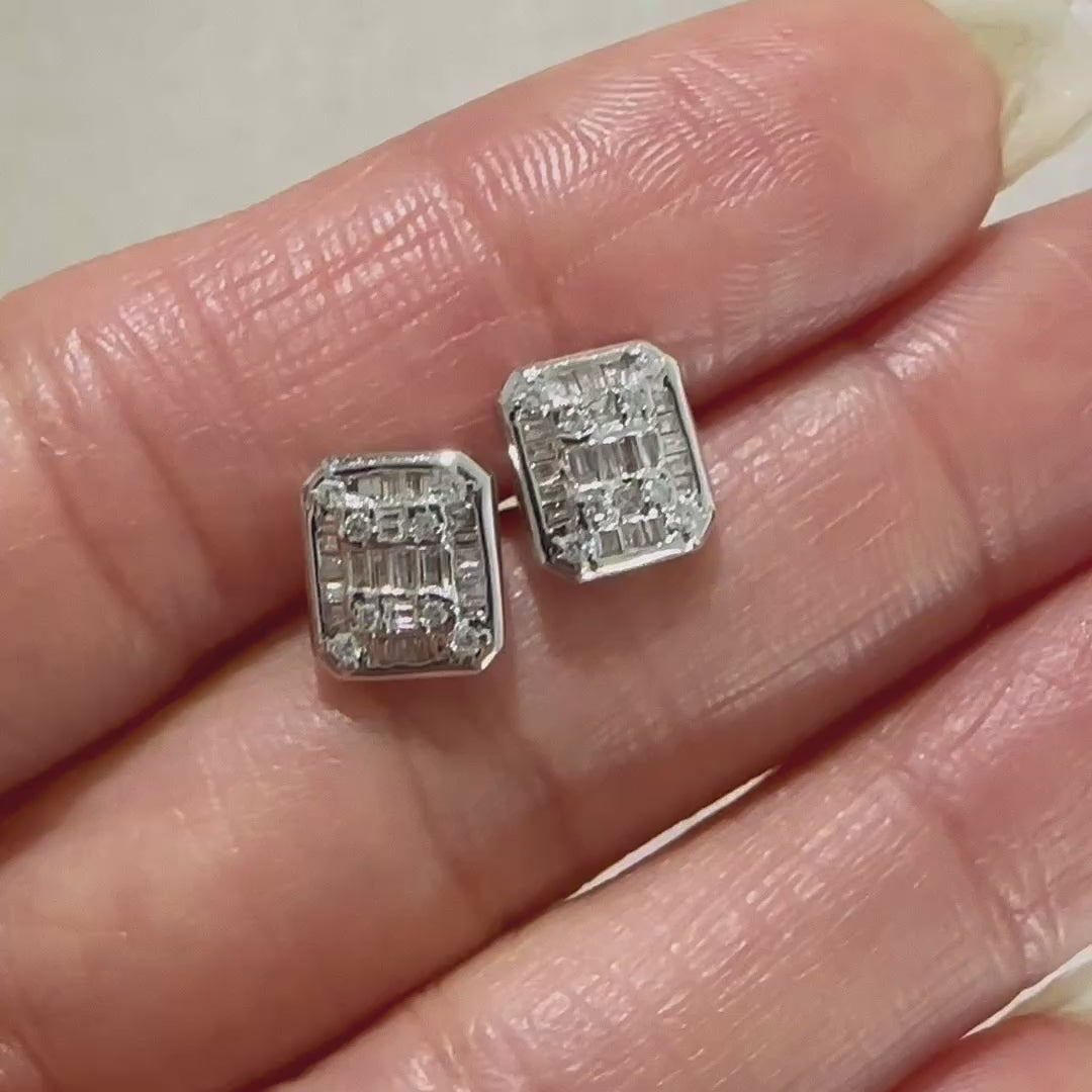 ooak 0.46ct emerald shape diamond cluster earrings in 18k white gold video