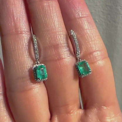 1.28ct emerld drop earrings with diamonds in 18k white gold video