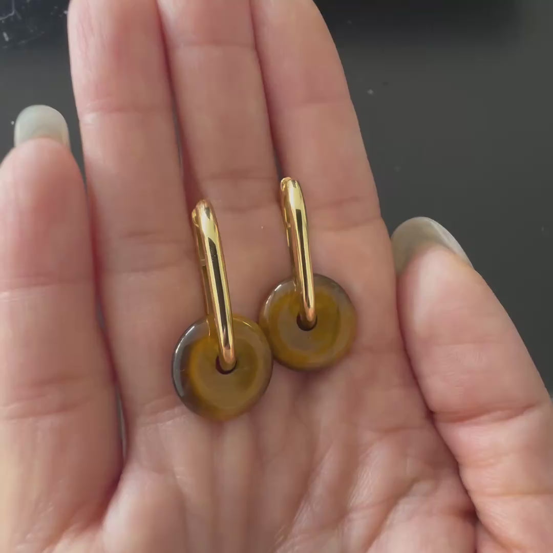tiger eye big small oval earrings 18k gold plated sterling silver video