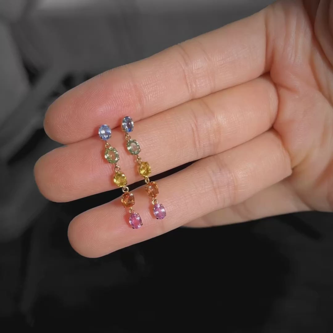 ooak 2.4ct rainbow sapphire earrings in 18k gold video