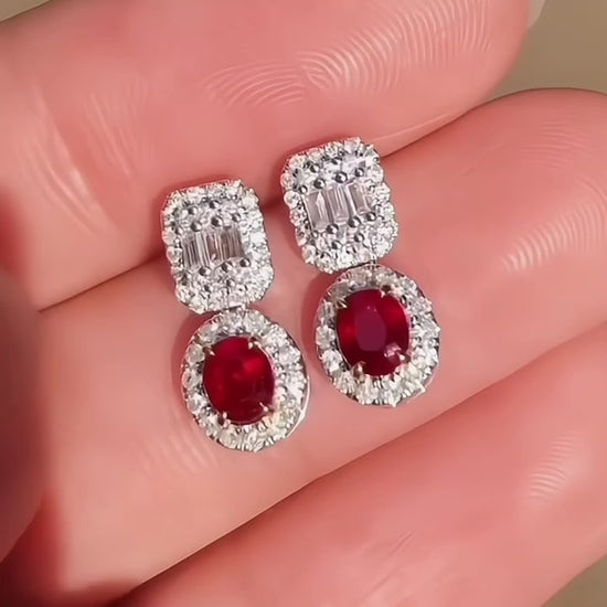 0.81ct ruby earrings with diamonds in 18k white gold video