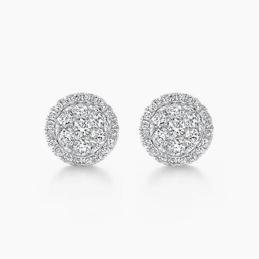 round diamond cluster earrings 18k white gold