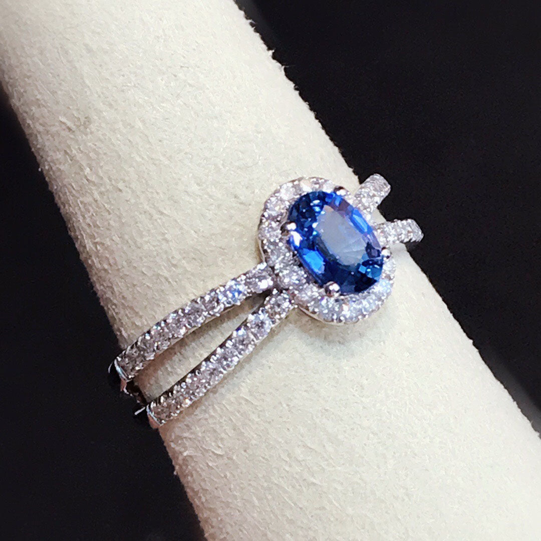 1ct sapphire ring diamond 18k white gold