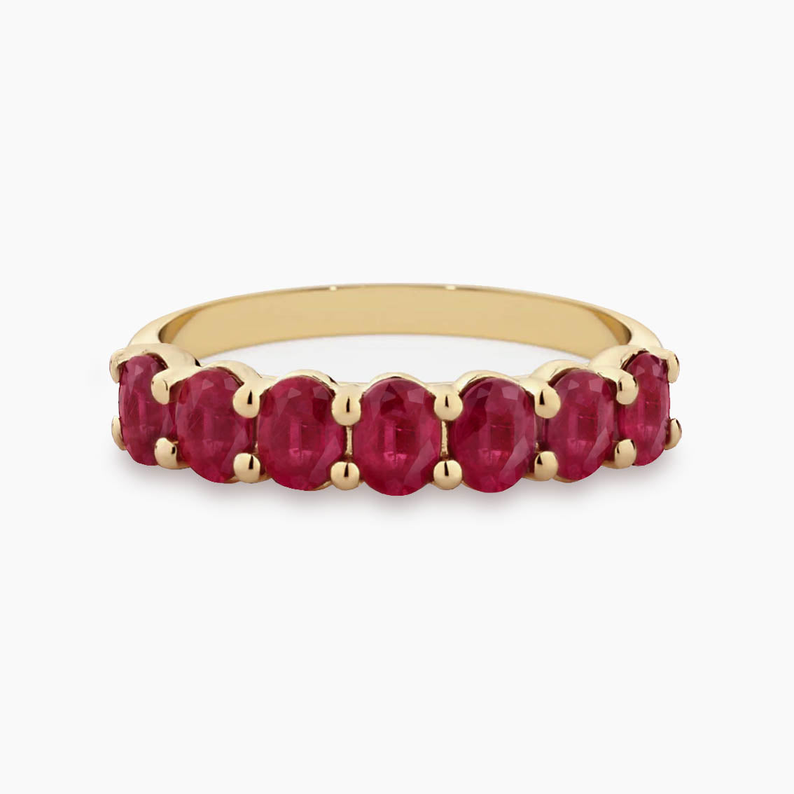 seven stone oval ruby ring in 18k gold