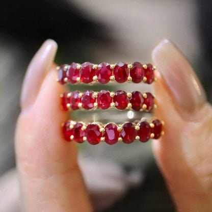 3 pcs of seven stone oval ruby ring in 18k gold