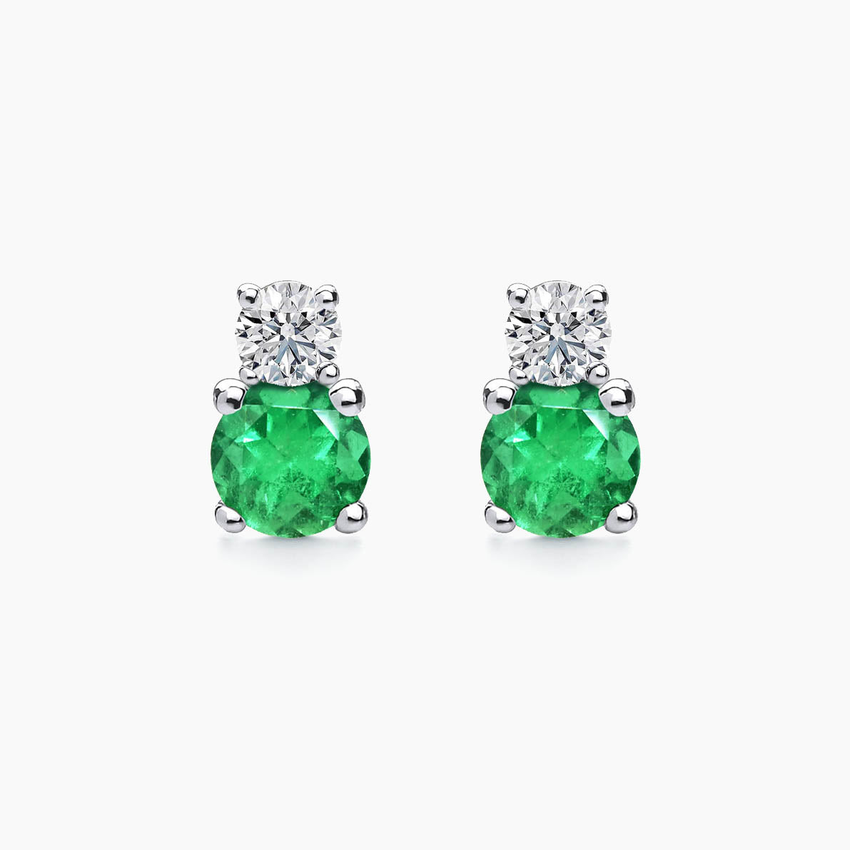 round emerald diamond earrings 18k white gold