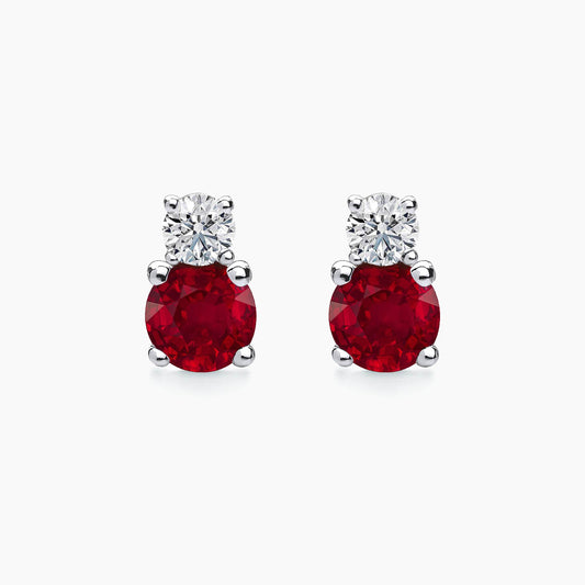Single Tulip Ruby Earrings with Diamonds in 18K White Gold